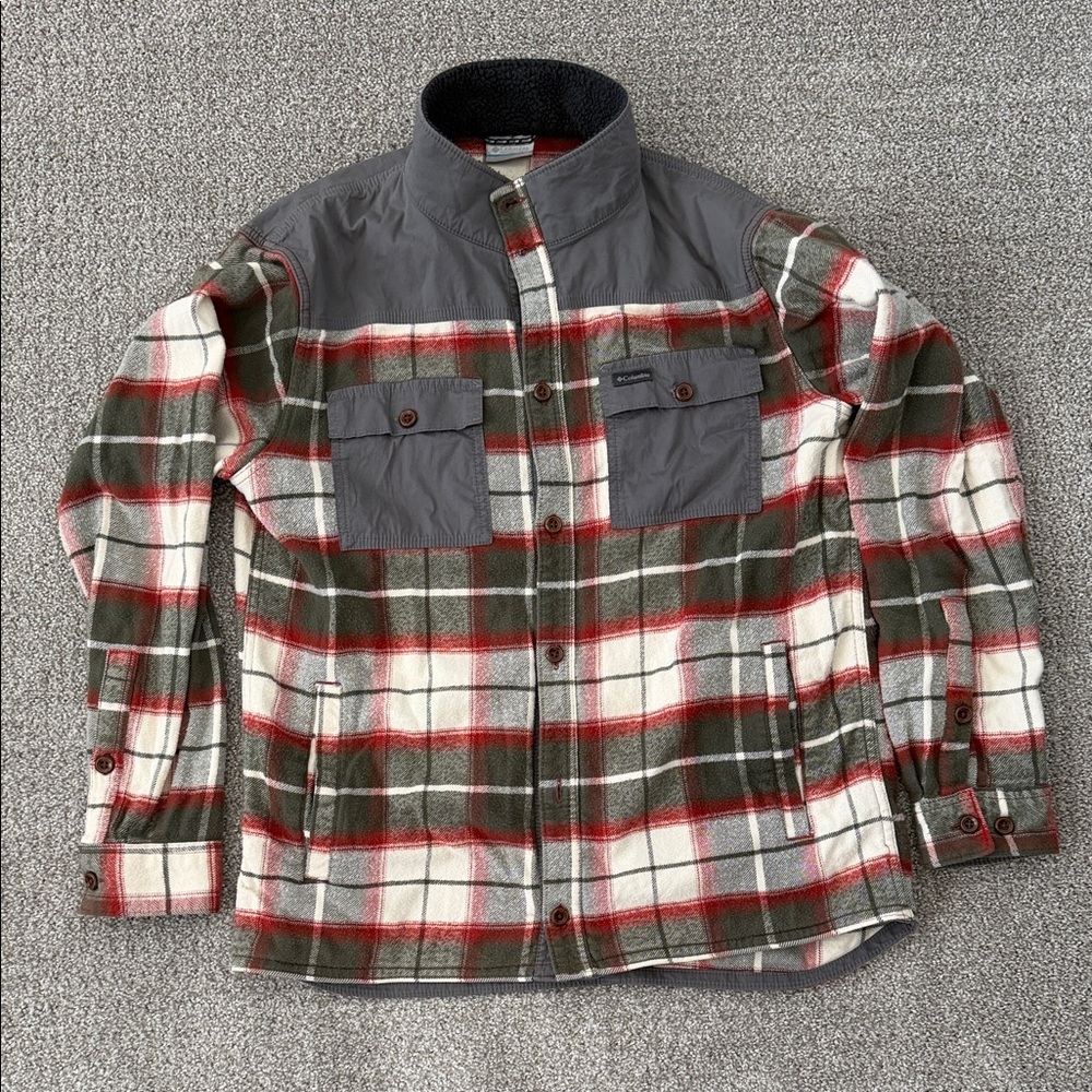 Columbia Plaid Shacket Shirt Jacket Men’s Medium Fleece Collar 🌲